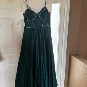 JULES AND CLEO Satin prom gown with Jewel Embellished Bodice